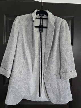 NWT Express Light Gray Open-Front Textured Blazer Size S